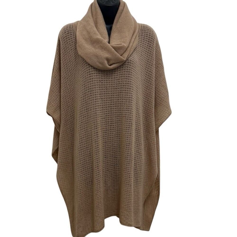 Nouvelle Resort Apparel Womens 2-Ply Cashmere Cowlneck Tunic OS Tan Open Weave